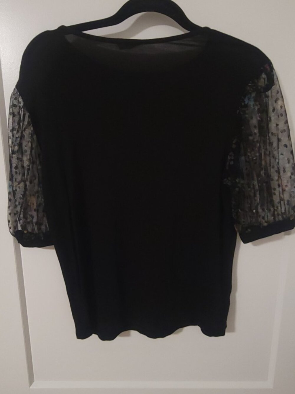 Ripe Black Mixed Media Top - Floral Sheer Puff Sleeves - Rayon Blend - Size M - Picture 3 of 5